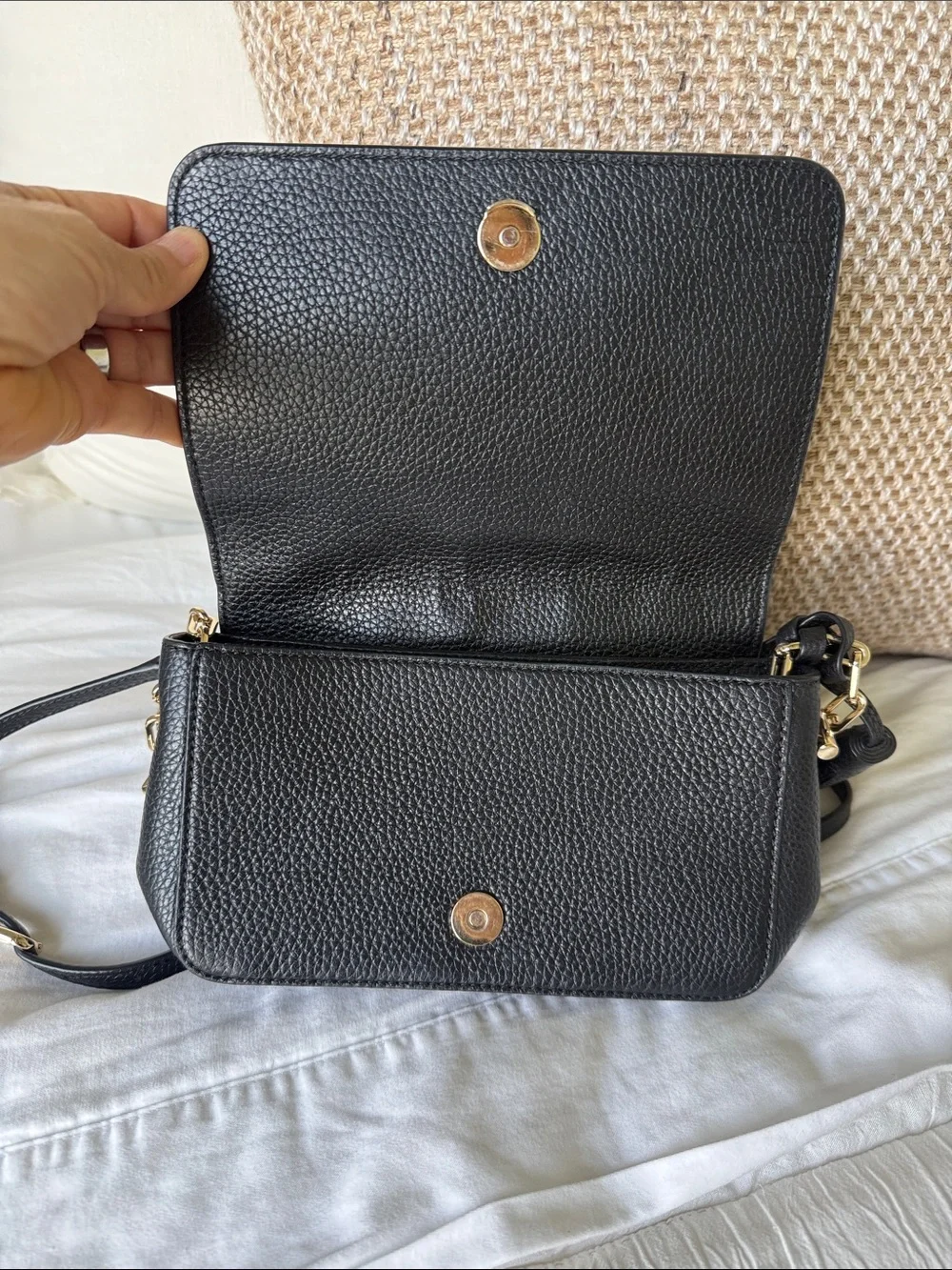 Tory Burch Black Pebbled Leather Crossbody with Tassel Charm